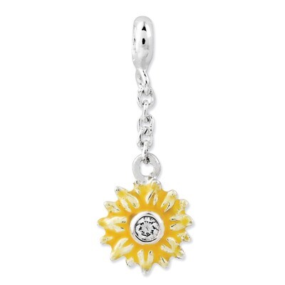 Yellow Enameled Flower Diamond 1/2 inch Dangle Enhancer Sterling Silver QN103, MPN: QN103, 19110127…
