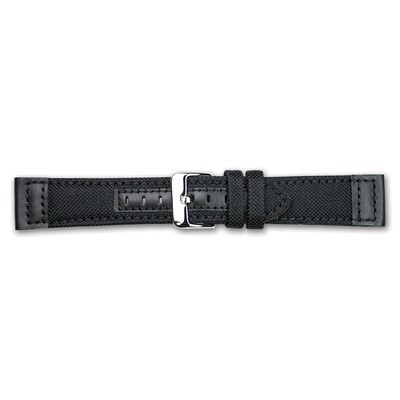 20mm Black Canvas Leather Trim Silver-tone Buckle Watch Band  BA383-20, MPN: BA383-20,