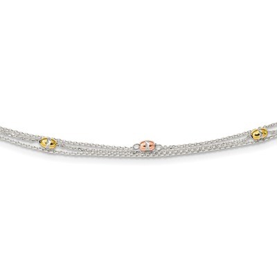 Gold &amp; Rose Gold-plated Diamond-cut 3-Strand 1 inch Extender Necklace 17 Inch Sterling Silver QG455…