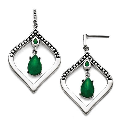 Polished and Antiqued Synthetic Dyed Jade Post Earrings - Stainless Steel SRE786 by Chisel, MPN: SR…