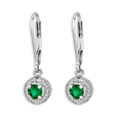 May Created Emerald Earrings Sterling Silver Diamond QBE11MAY, MPN: QBE11MAY, 883957457581