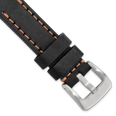 20mm Black with Stitch Sport Calfskin with Stainless Buckle Watch Band Gold-tone BA343-20, MPN: BA3…