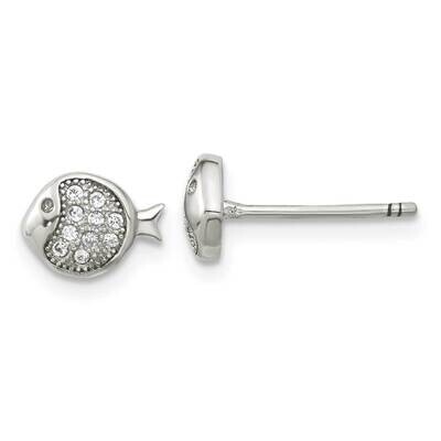 CZ Diamond Fish Post Earrings Sterling Silver Rhodium-Plated QE16656, MPN: QE16656, 196904165041