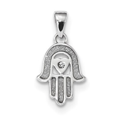 Enamel Glitter Fabric Glass Stone Hamseh Pendant Sterling Silver Rhodium QC9162, MPN: QC9162, 88677…