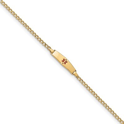 7 Inch Medical Soft Diamond Shape Red Enamel ID with Semi-Solid Cuban Bracelet 14k Gold XM600CC-7, …