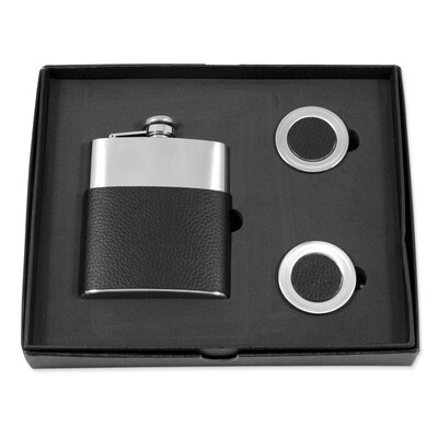 Stainless Steel 7 oz. Black Leather Wrap Flask GM8861, MPN: GM8861, 797140527572