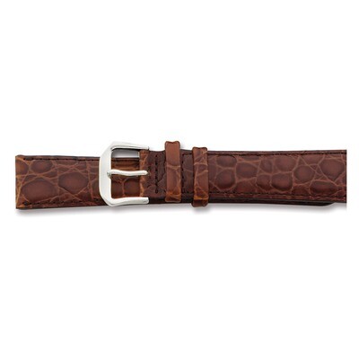 18mm Short Brown Alligator Grain Leather Watch Band Silver-tone Buckle BA23SW-18, MPN: BA23SW-18, 6…