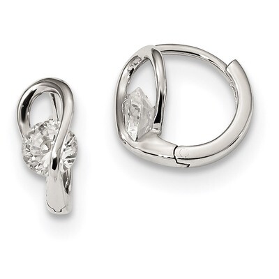CZ Diamond Hinged Hoop Earrings Sterling Silver QE13645, MPN: QE13645, 886774105192
