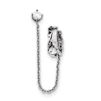 Antiqued and Polished with CZ Cuff Earring (Sold Single) Stainless Steel SRE927