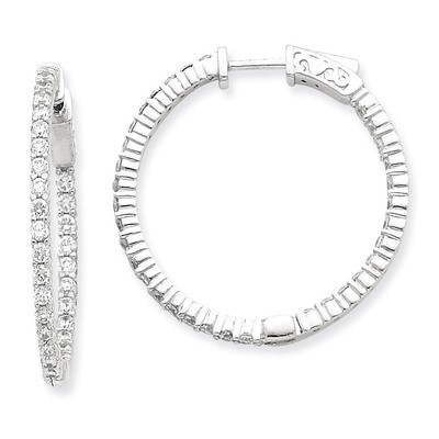 Diamond Round Hoop with Safety Clasp Earrings 14k White Gold XE1991WAA, MPN: XE1991WAA, 191101380921