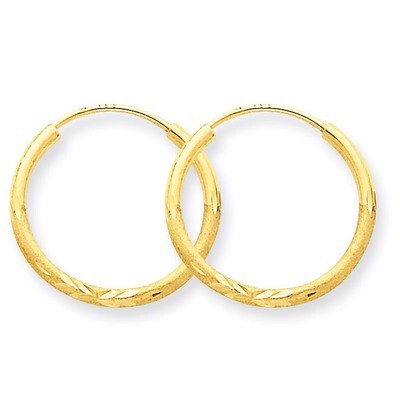 1.5mm Satin Diamond-cut Endless Hoop Earrings 14k Gold XY1173, MPN: XY1173, 883957299587