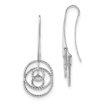 Dangle Diamond-cut Circles Shepherd Hook Earrings Sterling Silver Rhodium-plated QE11441, MPN: QE11…