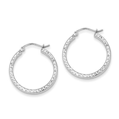 3x25mm Hoop Earrings Sterling Silver Rhodium-plated Diamond-Cut QE8124, MPN: QE8124, 883957529745