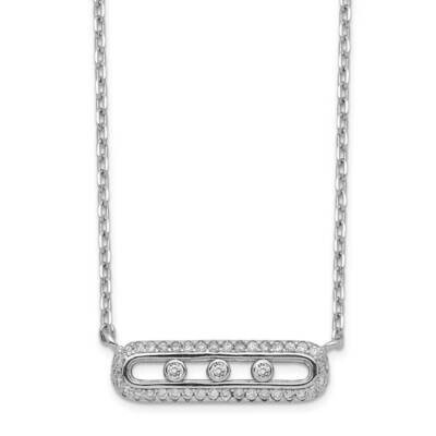 Bar with 2 inch Extender Necklace Sterling Silver Rhodium-plated CZ Diamond QG5134-16.5, MPN: QG513…