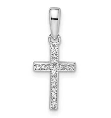 CZ Diamond Cross Pendant Sterling Silver Rhodium-Plated QC11144, MPN: QC11144,