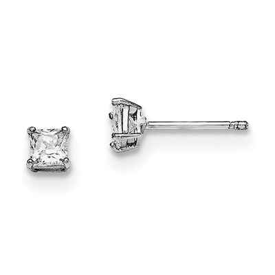 4Mm Square CZ Stud Earrings Sterling Silver Rhodium-plated QGK162, MPN: QGK162, 191101111273