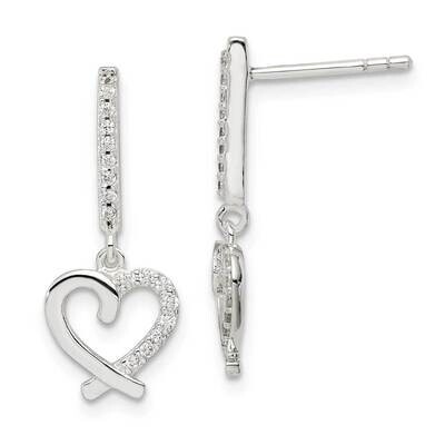 Dangle Heart Post Earrings Sterling Silver CZ Diamond QE14714, MPN: QE14714, 883957859224