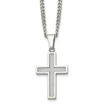 Grey Carbon Fiber Inlay Small Cross Necklace Stainless Steel Polished SRN1409-20, MPN: SRN1409-20, …