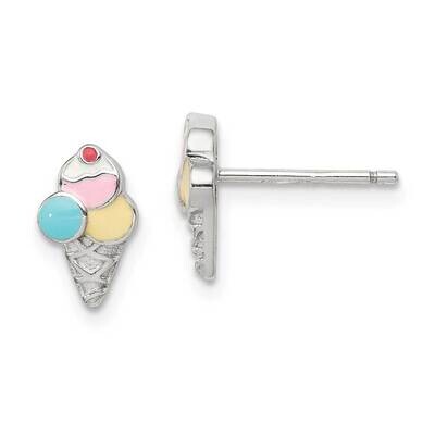 Enameled Ice Cream Cone Post Earrings Sterling Silver QE14330, MPN: QE14330, 883957749143