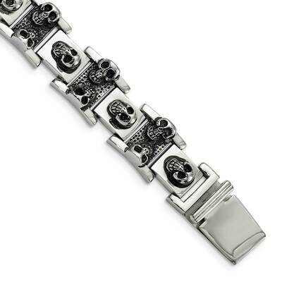 Skull 8.25 Inch Bracelet Stainless Steel SRB356-8 by Chisel, MPN: SRB356-8, 883957746869