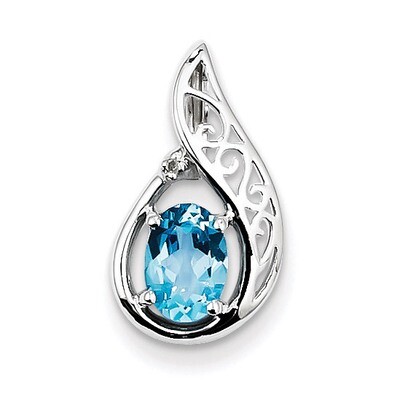 Light Swiss Blue Topaz Pendant Sterling Silver Rhodium-plated Diamond QP2963BT, MPN: QP2963BT, 8839…