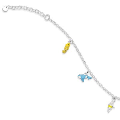 Children&#39;s Enameled Seahorse-Shank-hula with 1.5 Inch ext. Bracelet Sterling Silver QG3523-5.5