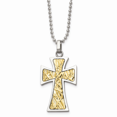 14k Gold Accent Cross Pendant Necklace Stainless Steel SRN492-22 by Chisel, MPN: SRN492-22, 8867740…