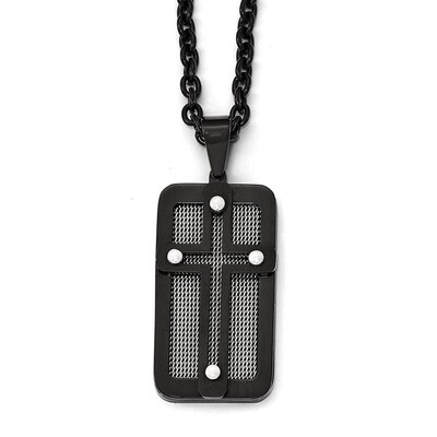 Polished Black IP-plated with Wire Inlay Cross Necklace - Stainless Steel SRN1997-24.5 by Chisel, M…