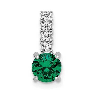 Rhodium-Plated Green &amp; Clear CZ Diamond Pendant Sterling Silver Polished QP5626, MPN: QP5626,