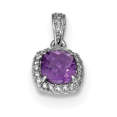 .86Amethyst/Created White Sapphire Pendant Sterling Silver Rhodium QP4810, MPN: QP4810, 741271854052