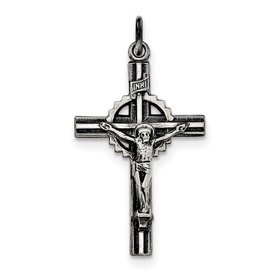 Textured and Polished INRI Crucifix Pendant Sterling Silver Antiqued QC8307, MPN: QC8307, 191101456…