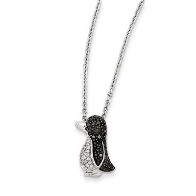 Black and White Diamond Penguin Pendant Sterling Silver QP2286, MPN: QP2286, 883957028736