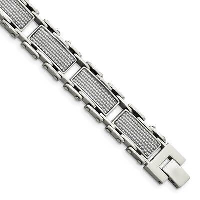 Grey Carbon Fiber Inlay Polished Bracelet Stainless Steel SRB1292-8.5 by Chisel, MPN: SRB1292-8.5, …