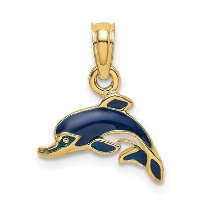 Blue Enamel Dolphin Charm 14k Gold K6750, MPN: K6750, 637218121656