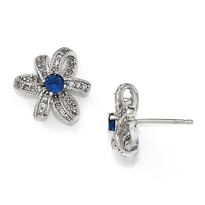 CZ and Synthetic Blue Spinel Fancy Post Earrings Sterling Silver QCM1107