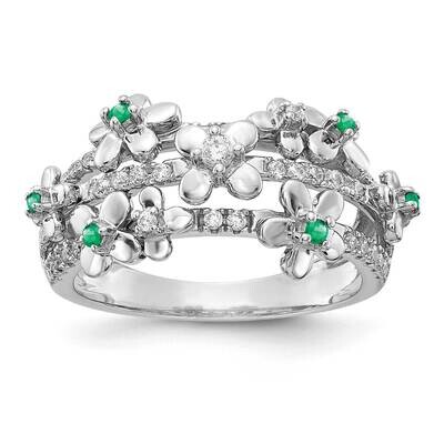 Emerald Flower Ring 14k White Gold Diamond RM3984-EM-033-WA, MPN: RM3984-EM-033-WA, 883957547893