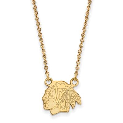 Chicago Blackhawks Small Pendant with Chain Necklace 10k Yellow Gold 1Y015BLA-18, MPN: 1Y015BLA-18,…