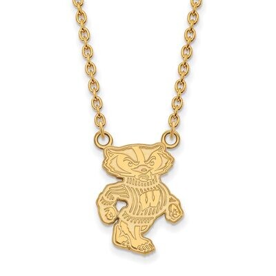 University of Wisconsin Large Pendant with Chain Necklace Gold-plated Silver GP055UWI-18, MPN: GP05…