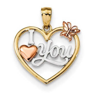 Polished I Love You in Heart with Butterfly Pendant 14k Two-tone Rose Gold K5851, MPN: K5851, 88677…