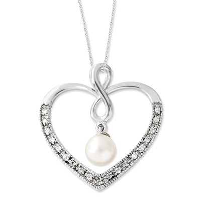 Cultured Pearl My Friend 18 Inch Heart Neck Sterling Silver with Diamonds QSX453, MPN: QSX453, 8867…