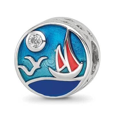 Enamel CZ Ocean Scene Bead Sterling Silver Rhodium-plated QRS4124, MPN: QRS4124,