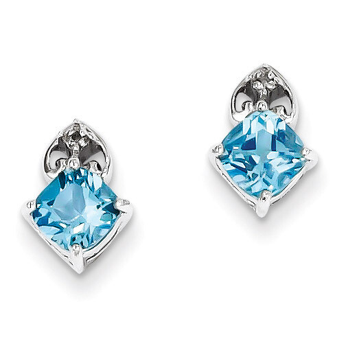 Lt Swiss Blue Topaz Post Earrings Sterling Silver Rhodium-plated Diamond QE10296BT, MPN: QE10296BT,…