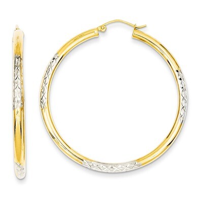 Diamond-cut 3x45mm Hoop Earrings 14K Gold &amp; Rhodium TC832, MPN: TC832, 886774731582