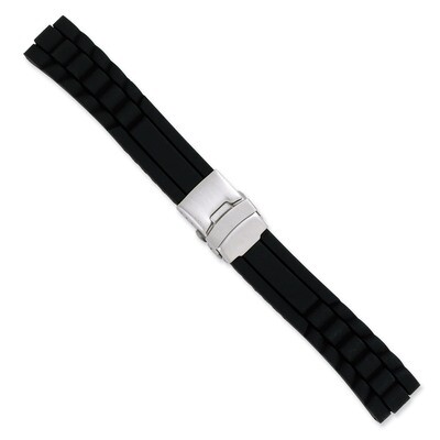 24mm Black Link Design Silicone Silver-tone Deploy Buckle Watch Band 7.5 Inch BA226-24, MPN: BA226-…