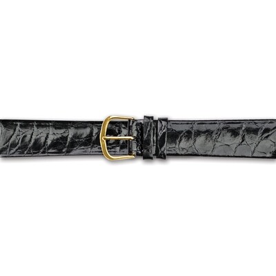 19mm Flat Black Genuine Crocodile Gold-tone Buckle Watch Band  BA361-19, MPN: BA361-19,