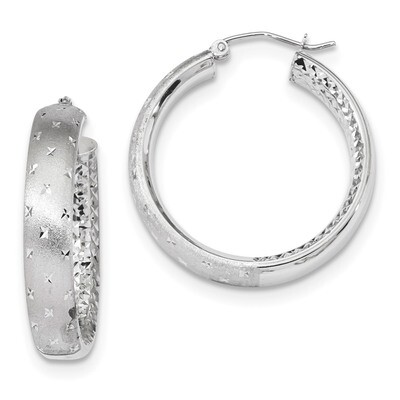 Polished Satin &amp; Diamond -cut In-Out Hoop Earrings 14k white Gold TF1045W, MPN: TF1045W, 1911010565…