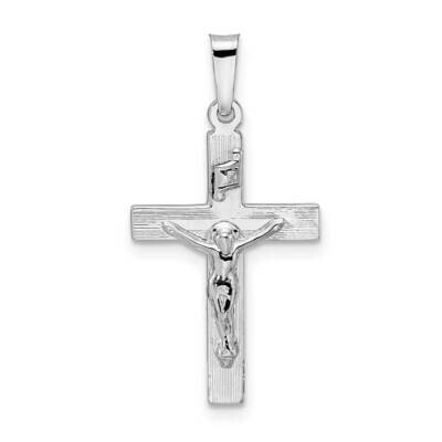 Solid Inri Striped Crucifix Pendant 14k White Gold Polished XR2067, MPN: XR2067,