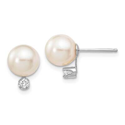 7-8mm Round White Saltwater Akoya Pearl .10Ct.Diamond Earrings 14k White Gold XFW475E, MPN: XFW475E…