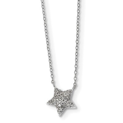 CZ Diamond Star with 2 inch Extender Necklace 16 Inch Sterling Silver Rhodium-plated QG4588-16, MPN…