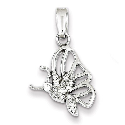 Sterling Silver Rhodium Plated Diamond Butterfly Pendant QC7556